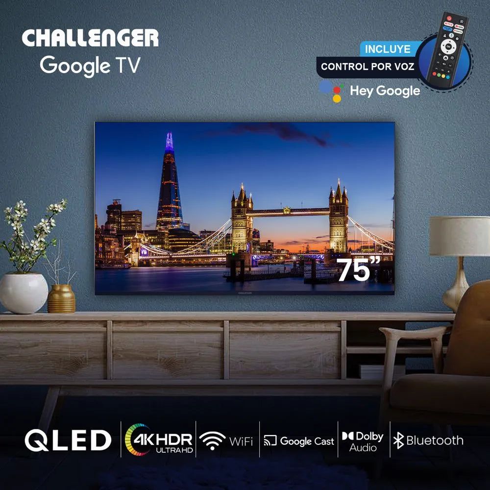 Televisor QLED 75" Google TV Incluye Soporte de Pared