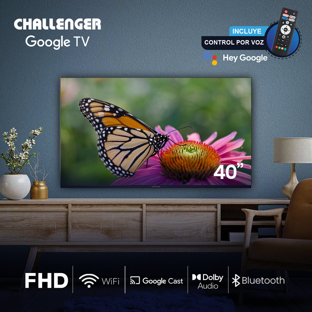 Televisor 40" Full HD Google TV, Incluye Soporte De Pared