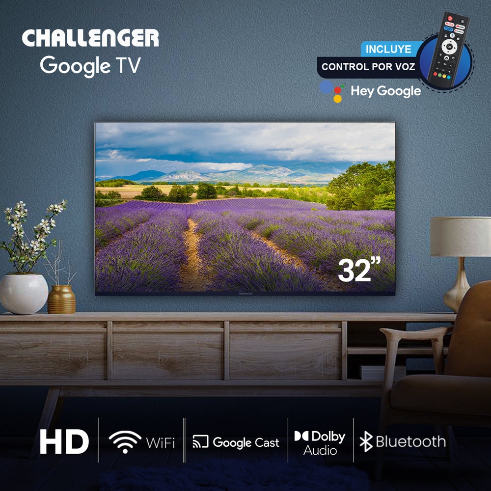 Televisor 32" HD Google TV Challenger, Negro