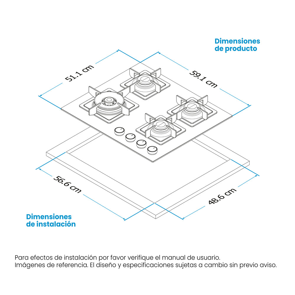 Estufa de Empotrar Challenger Aura Gas Natural, Negro