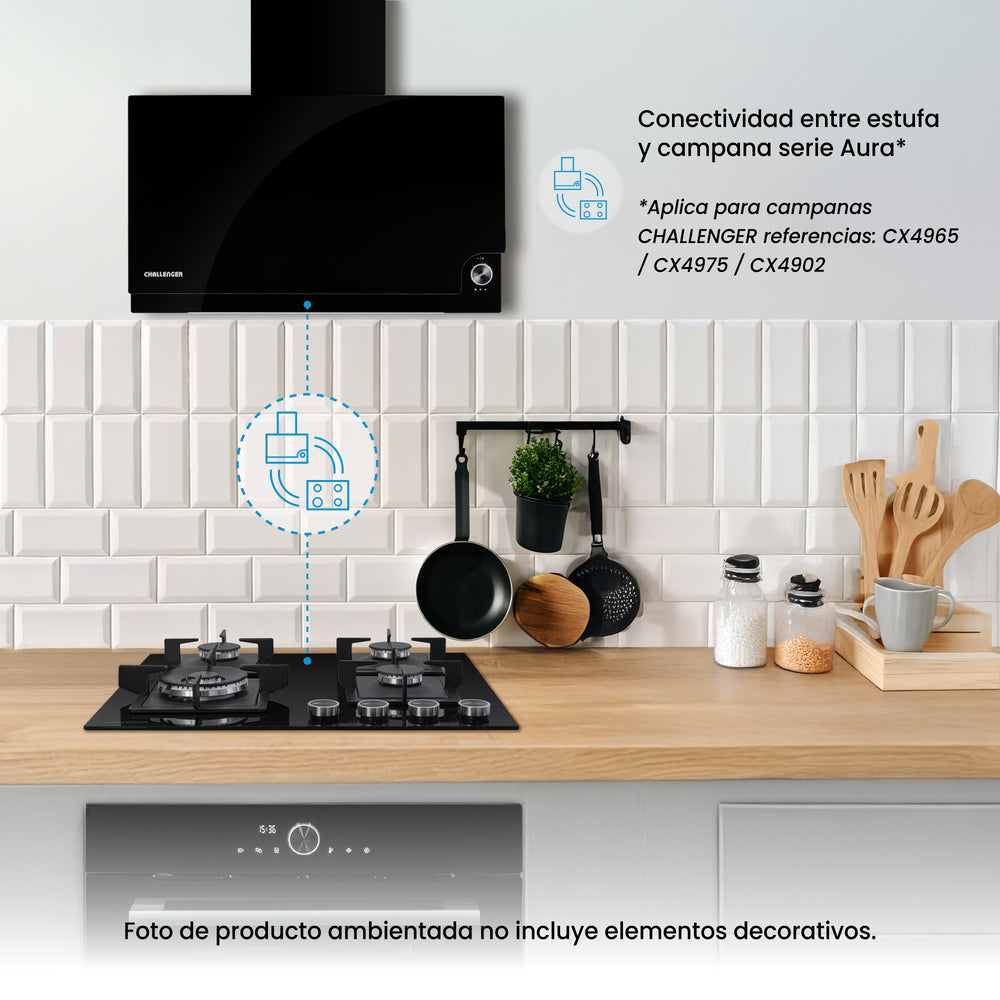 Estufa de Empotrar Challenger Aura Gas Natural, Negro
