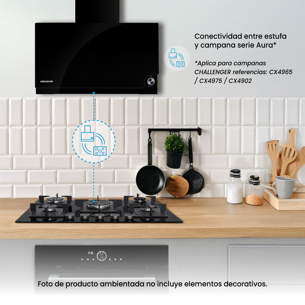 Estufa de Empotrar Challenger Aura Gas Natural SAU 6771, Negro
