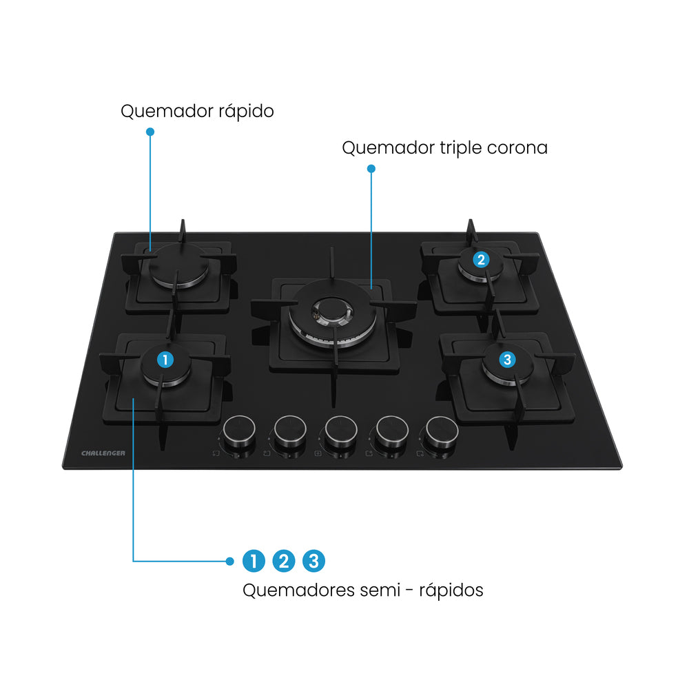 Estufa de Empotrar Challenger Aura Gas Natural SAU 6771, Negro