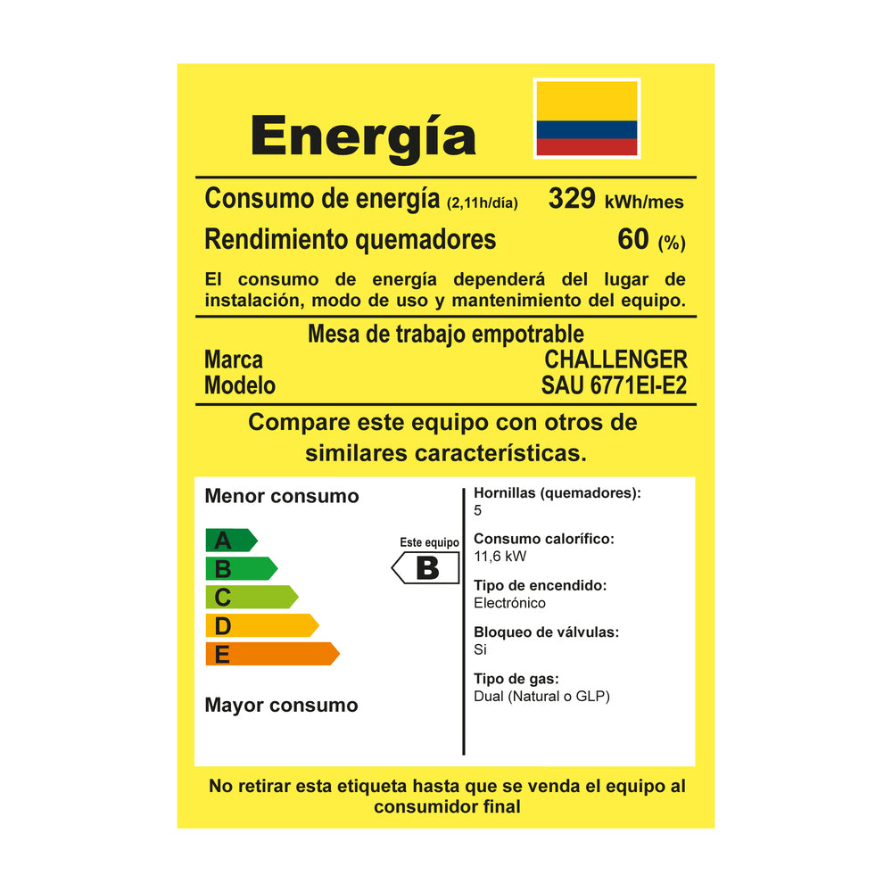 Estufa de Empotrar Challenger Aura Gas Natural SAU 6771, Negro