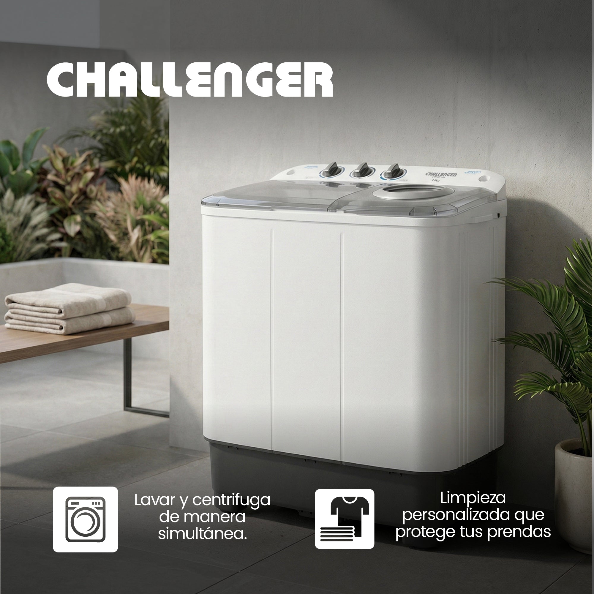 Lavadora Doble Tina 11 kg, Blanco