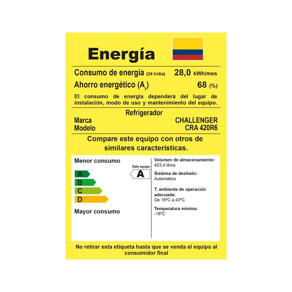 Nevera Challenger Cra 420, Negro Mate
