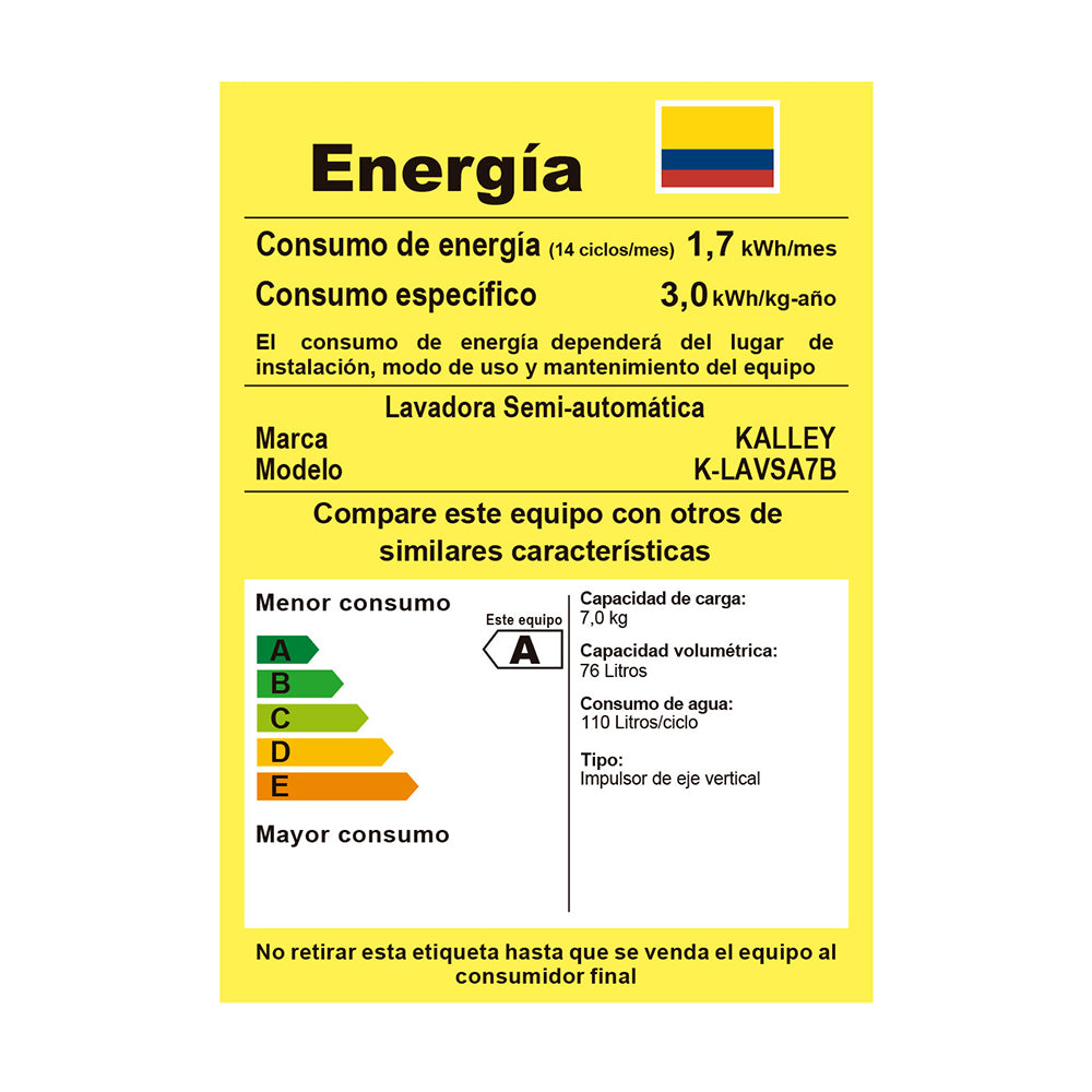 Lavadora Kalley Semi Automática 7 Kilogramos K-LAVSA7B, Blanco