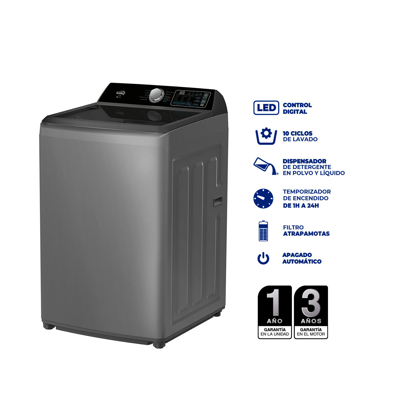 Lavadora Kalley Cs18kg K-Ld18g2, Gris