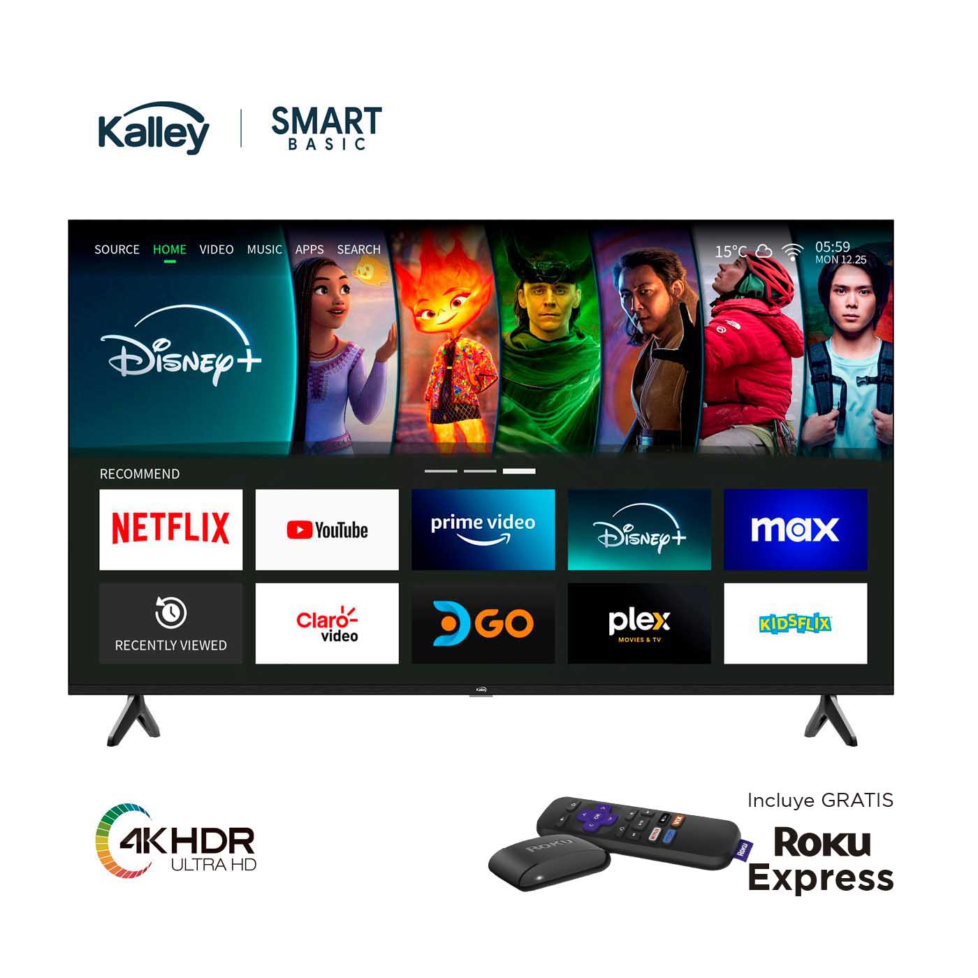 Televisor KALLEY 55 Pulgadas SB300, Incluye GRATIS Roku Express