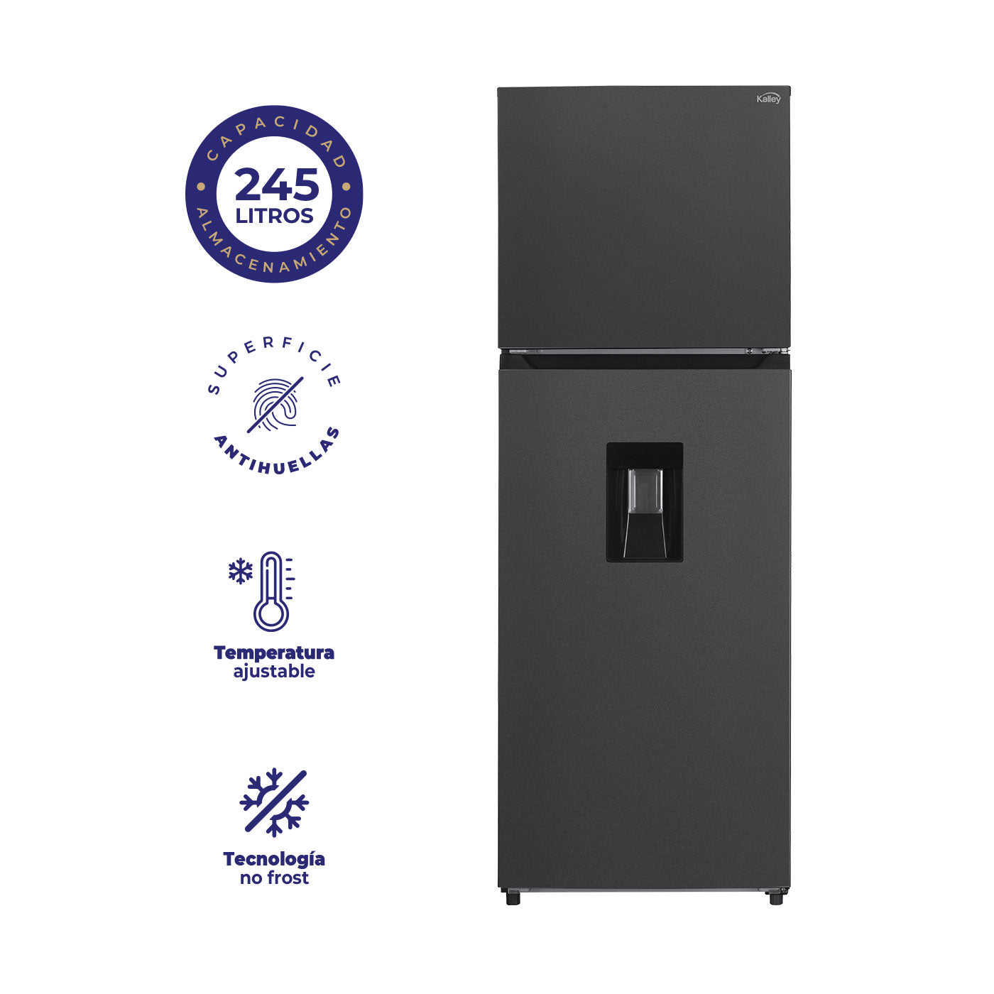 Nevera Kalley No Frost Congelador Superior 245 Litros, Gris