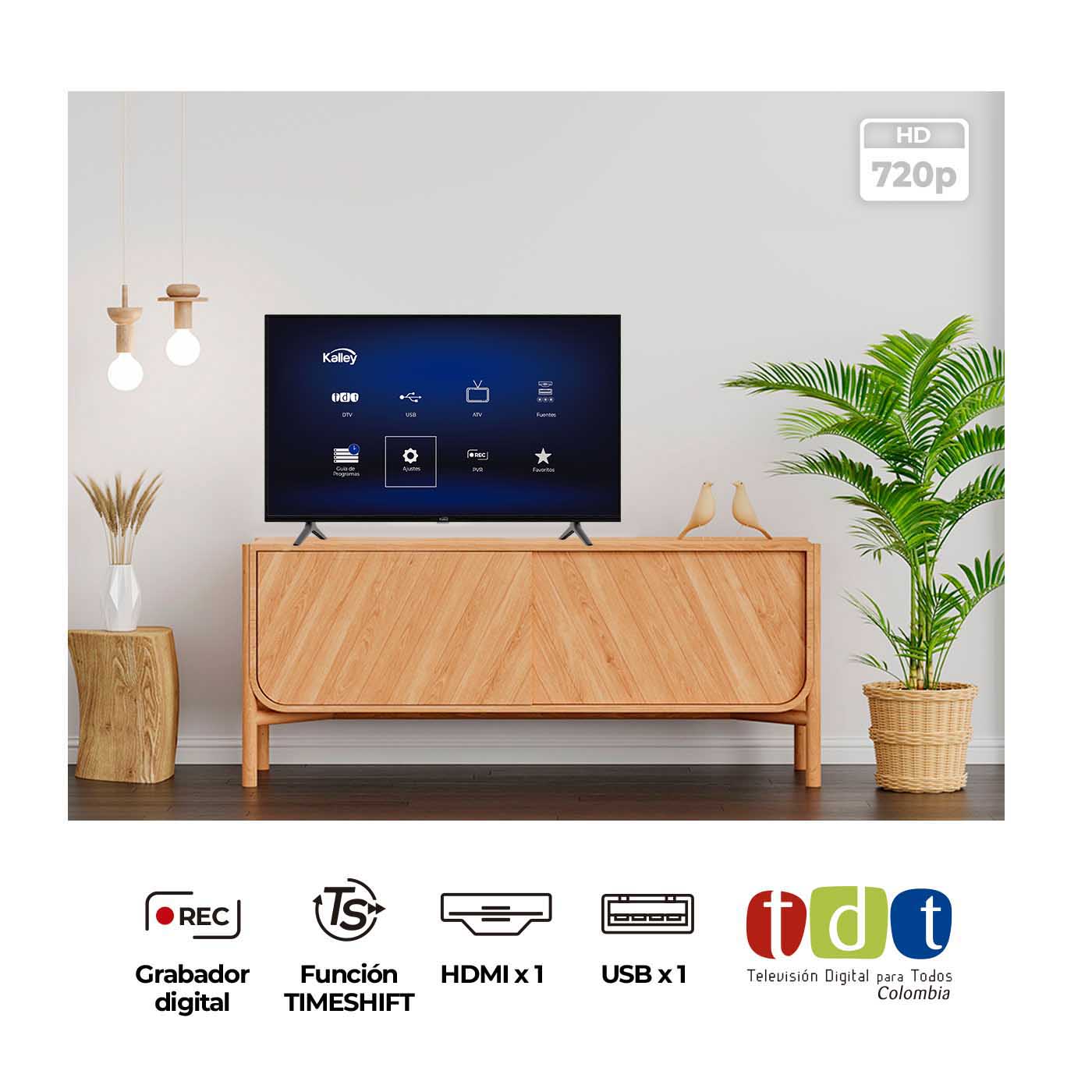 Televisor Kalley 32 Pulgadas LED HD 32B100, Negro