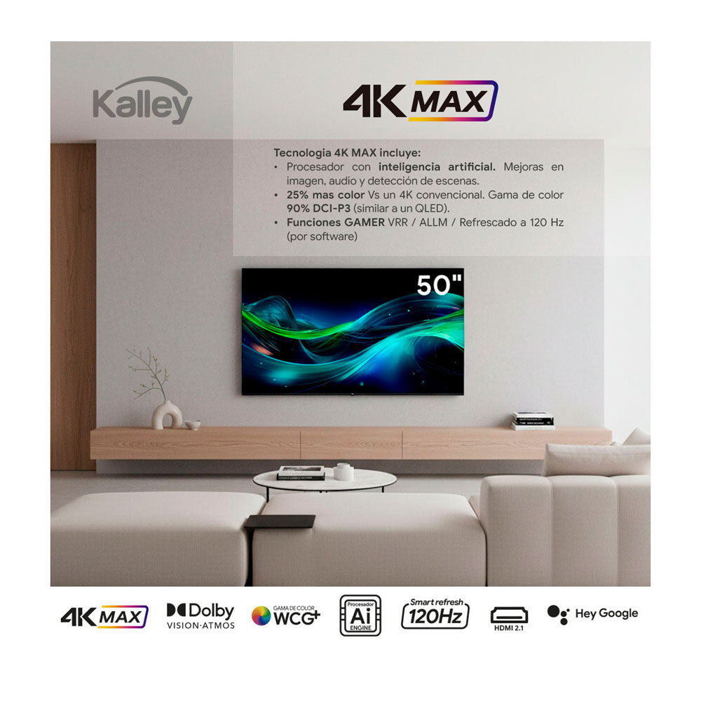 Televisor KALLEY 50 Pulgadas Max Led 4K-UHD Smart TV Google 50G315