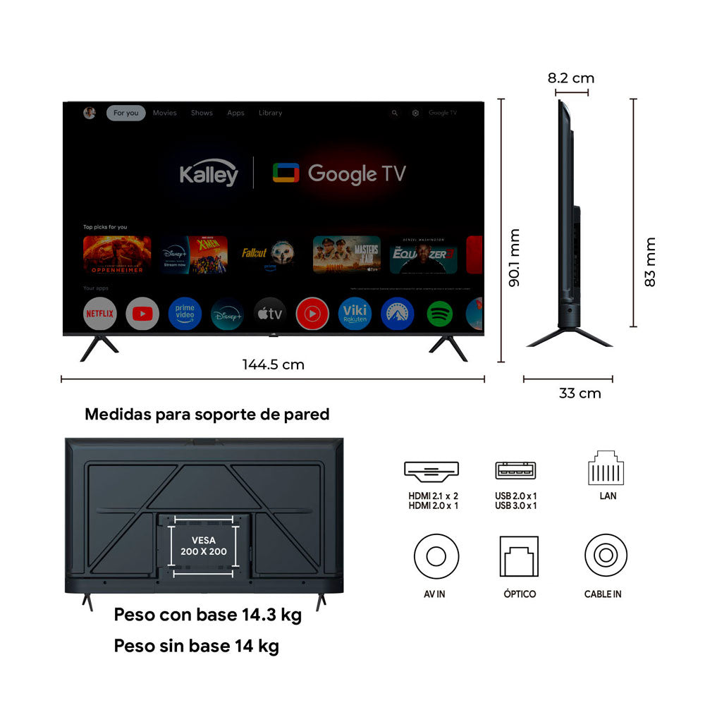 Televisor KALLEY 65 Pulgadas Max Led  4K-UHD Smart TV Google 65G315