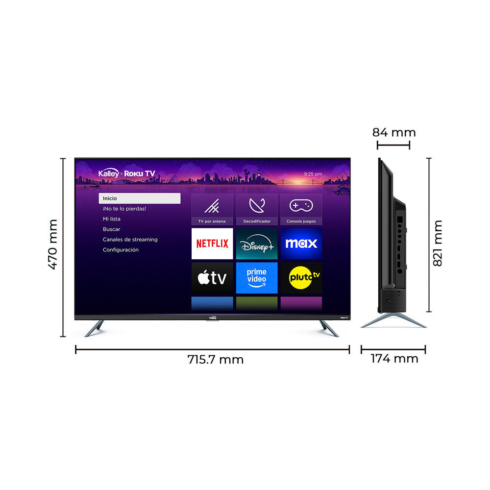 Televisor Kalley 32 Pulgadas Led HD Smart TV Roku TV K-RTV32, Negro