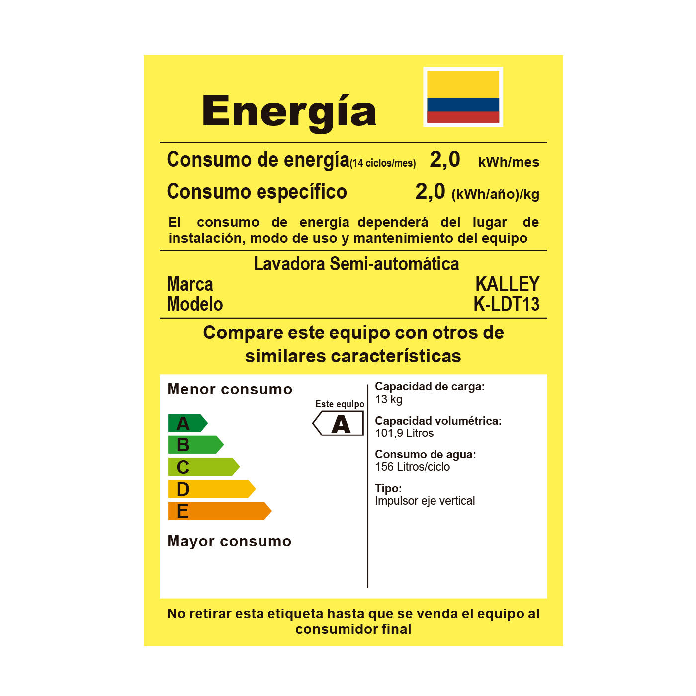 Lavadora Kalleysemiacs13kg Kldt13, Blanco