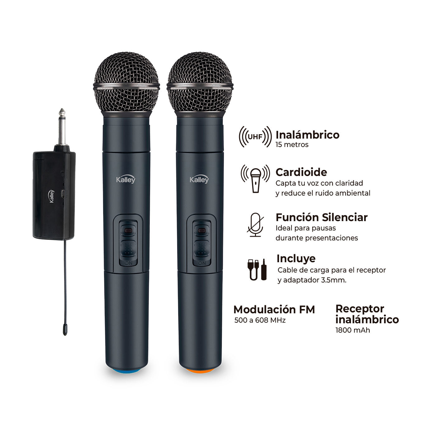 Kit X2 Micrófonos Inalámbricos Kalley K-Kmi, Negro