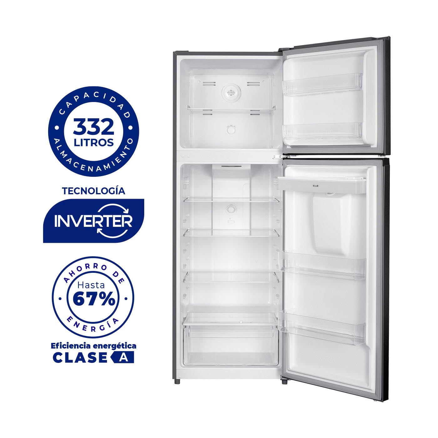 Nevera Kalley No Frost Congelador Superior 332 Litros Inverter, Gris