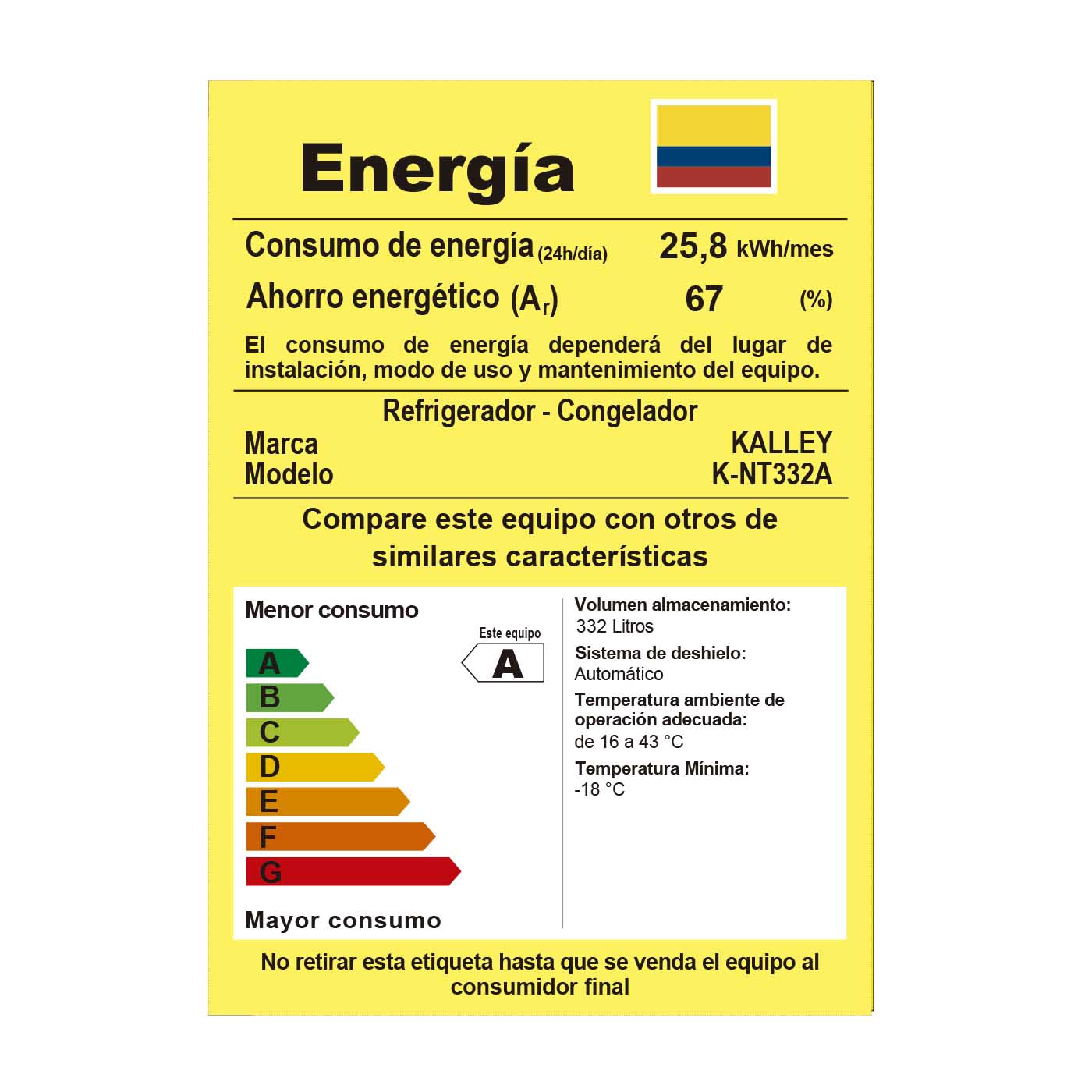 Nevera Kalley No Frost Congelador Superior 332 Litros Inverter, Gris