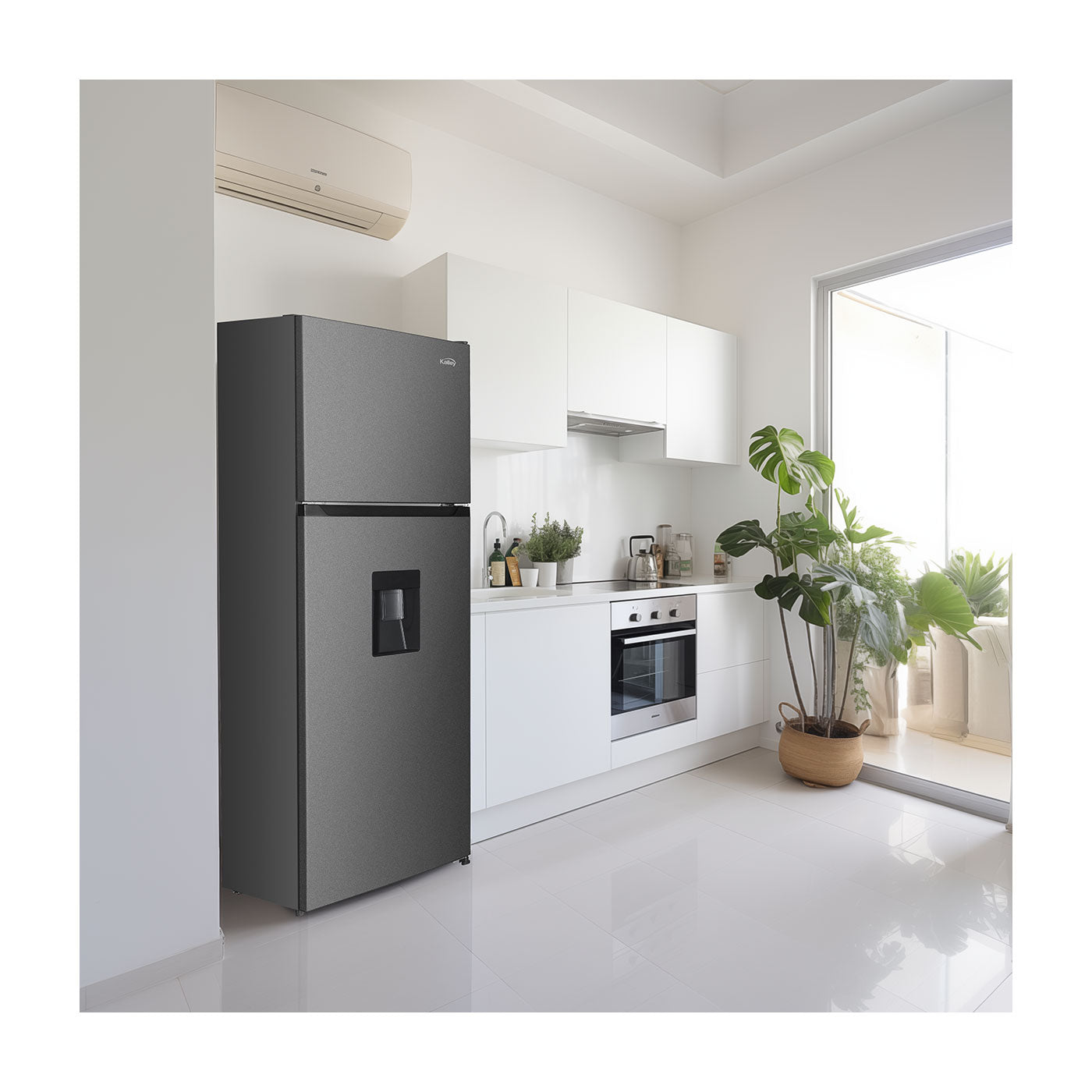 Nevera Kalley No Frost Congelador Superior 332 Litros Inverter, Gris