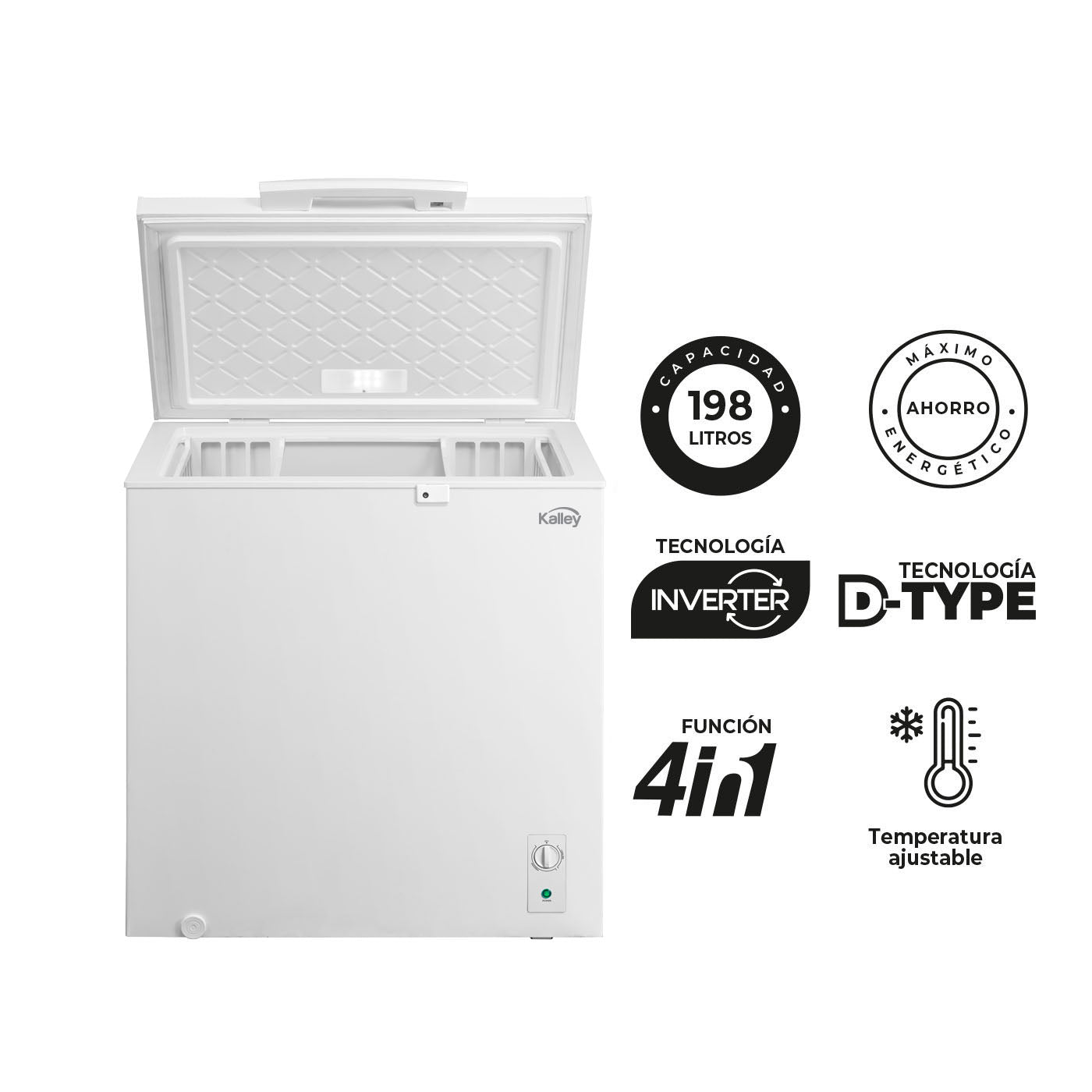 Congelador Horizontal Inverter Kalley Dual 198 Litros, Blanco