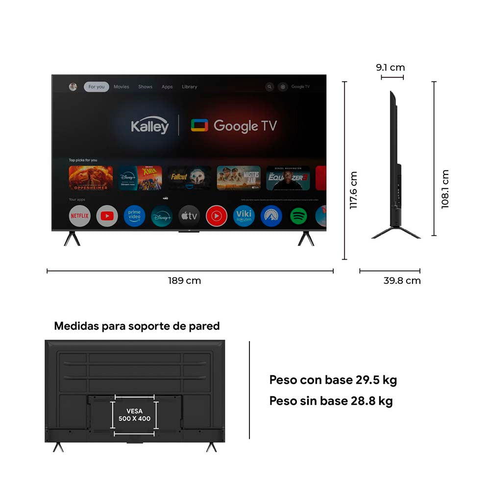 Televisor KALLEY 85 Pulgadas QLED 4K-UHD Smart TV Google 85GQ405