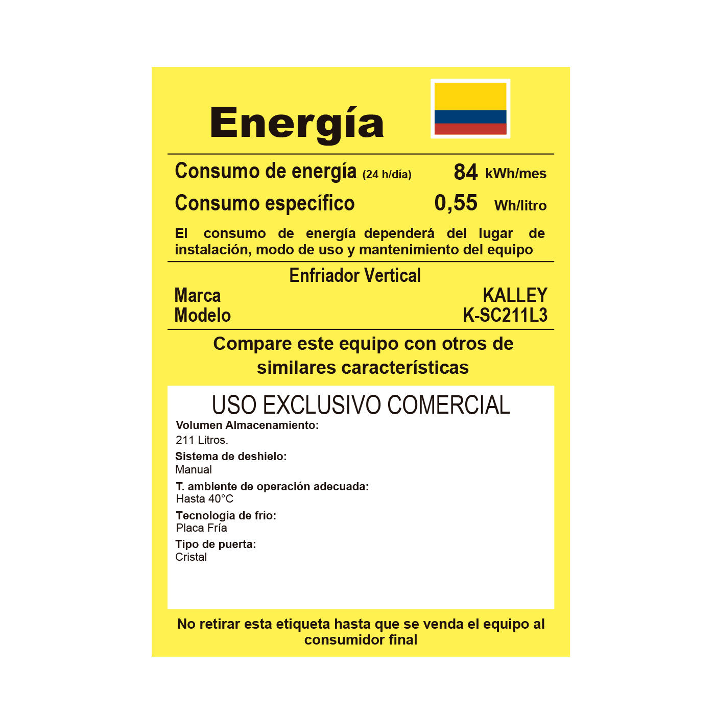 Nevera Vitrina Kalley Vtr 211lt Ksch211, Blanco