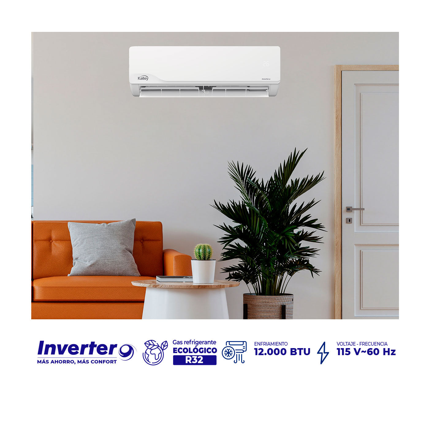 Aire acondicionado KALLEY 12.000BTU Tipo Split Inverter 115V K-A12D Blanco