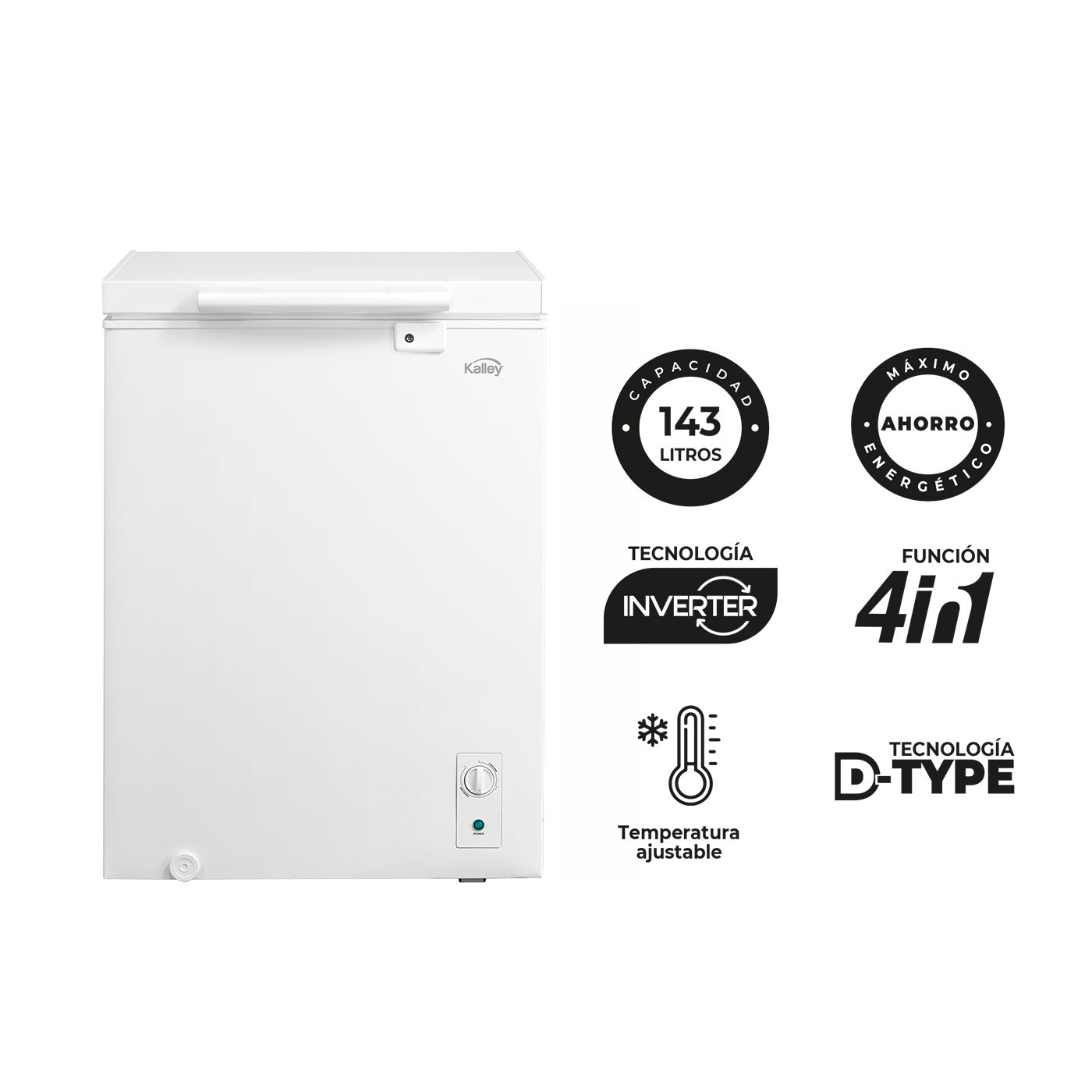 Congelador Horizontal Inverter Kalley Dual 143 Litros, Blanco