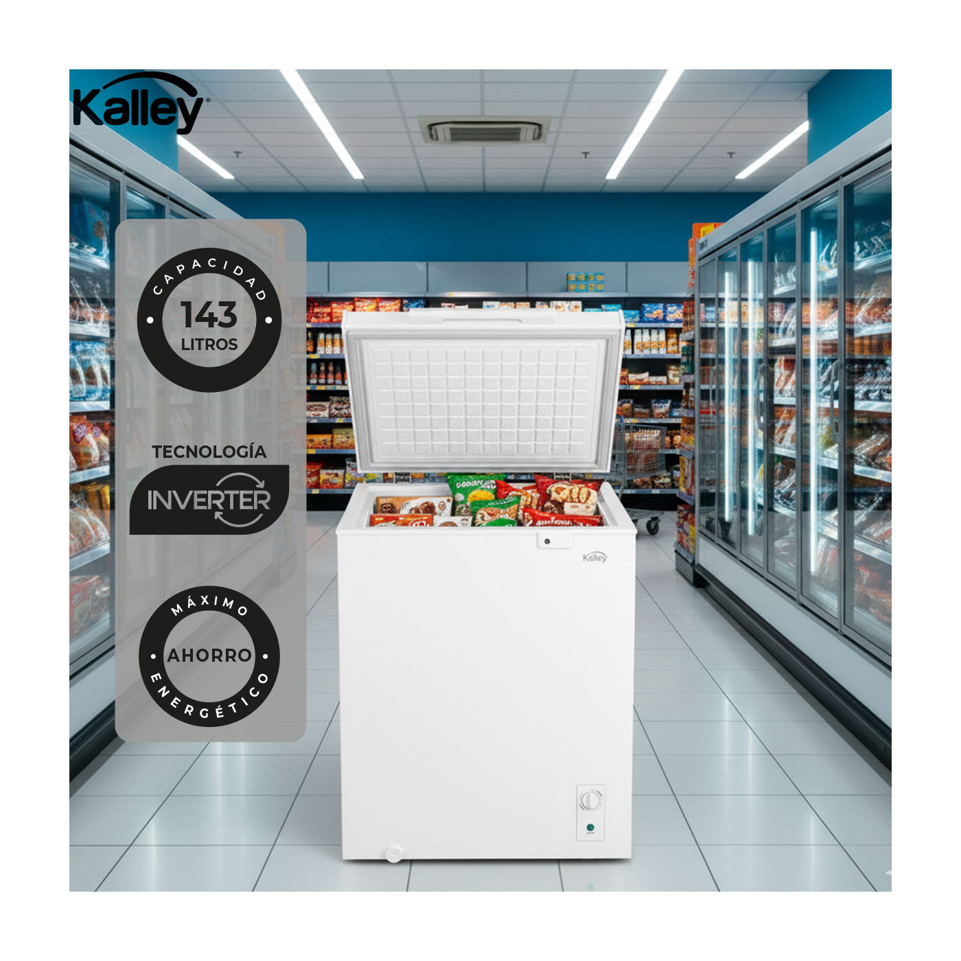Congelador Horizontal Inverter Kalley Dual 143 Litros, Blanco