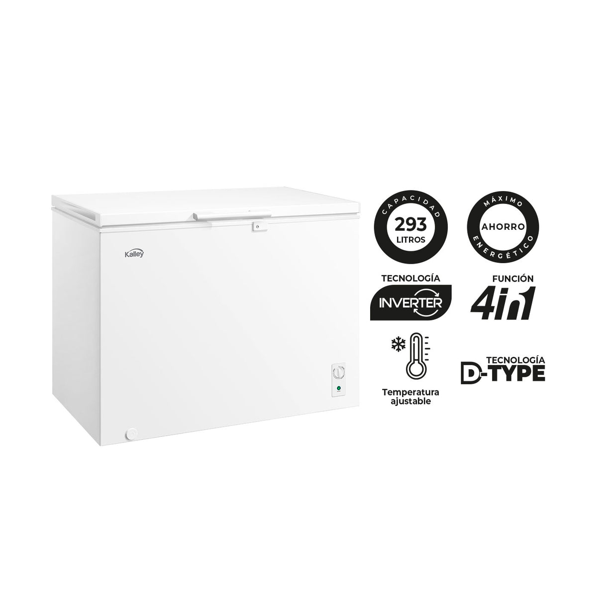 Congelador Horizontal Inverter Kalley 293Lt K-CH293LI, Blanco