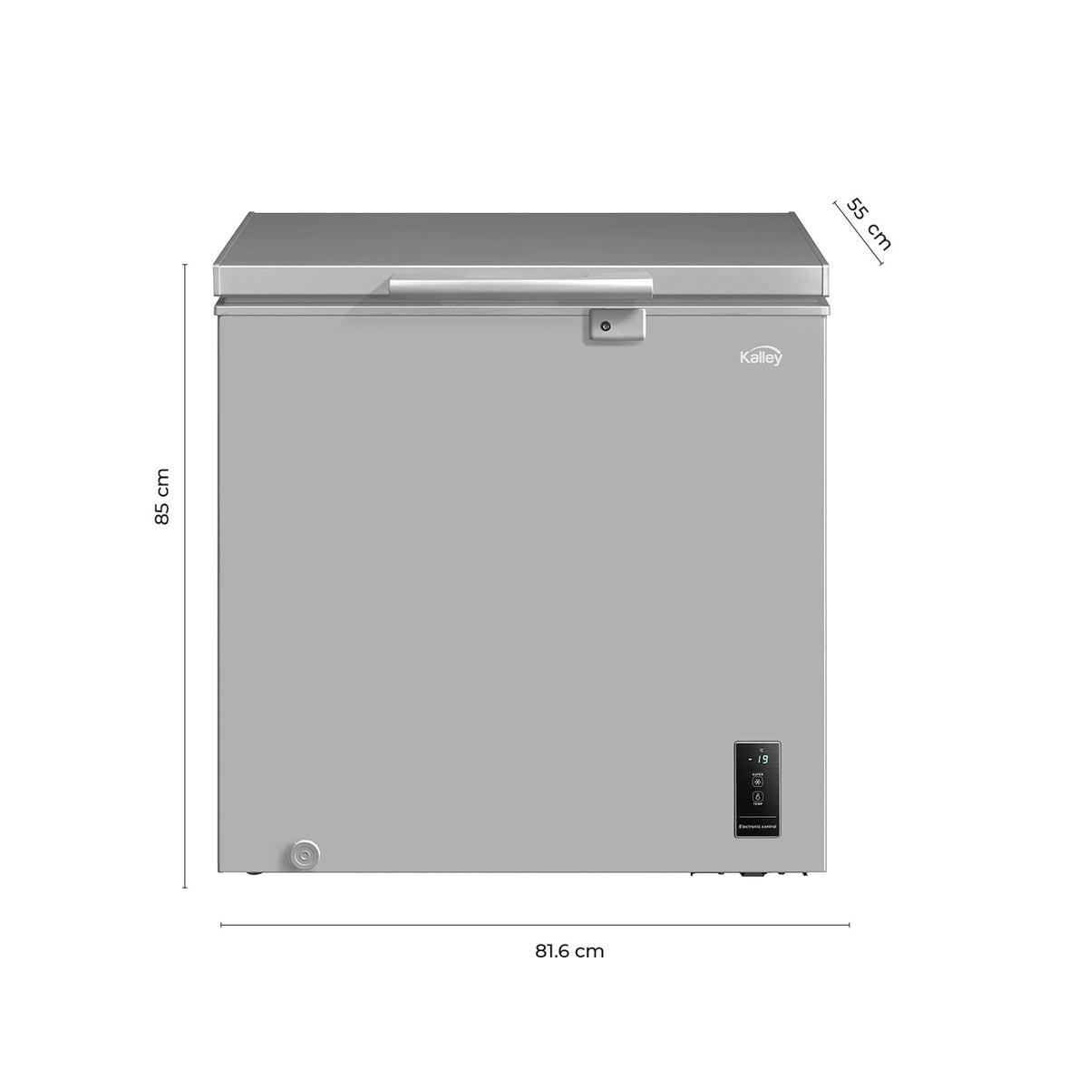 Congelador Horizontal Kalley 194Lt Control Digital y Puerta Deslizante De Vidrio, Gris