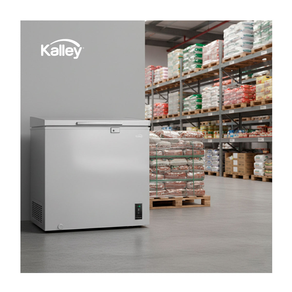 Congelador Horizontal Kalley 194Lt Control Digital y Puerta Deslizante De Vidrio, Gris