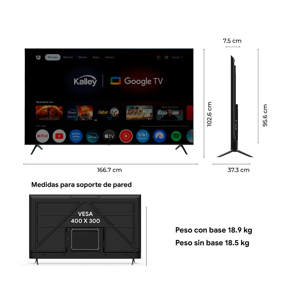 Televisor Kalley 75 Pulgadas QLED 4K-UHD Smart TV Google 75GQ415