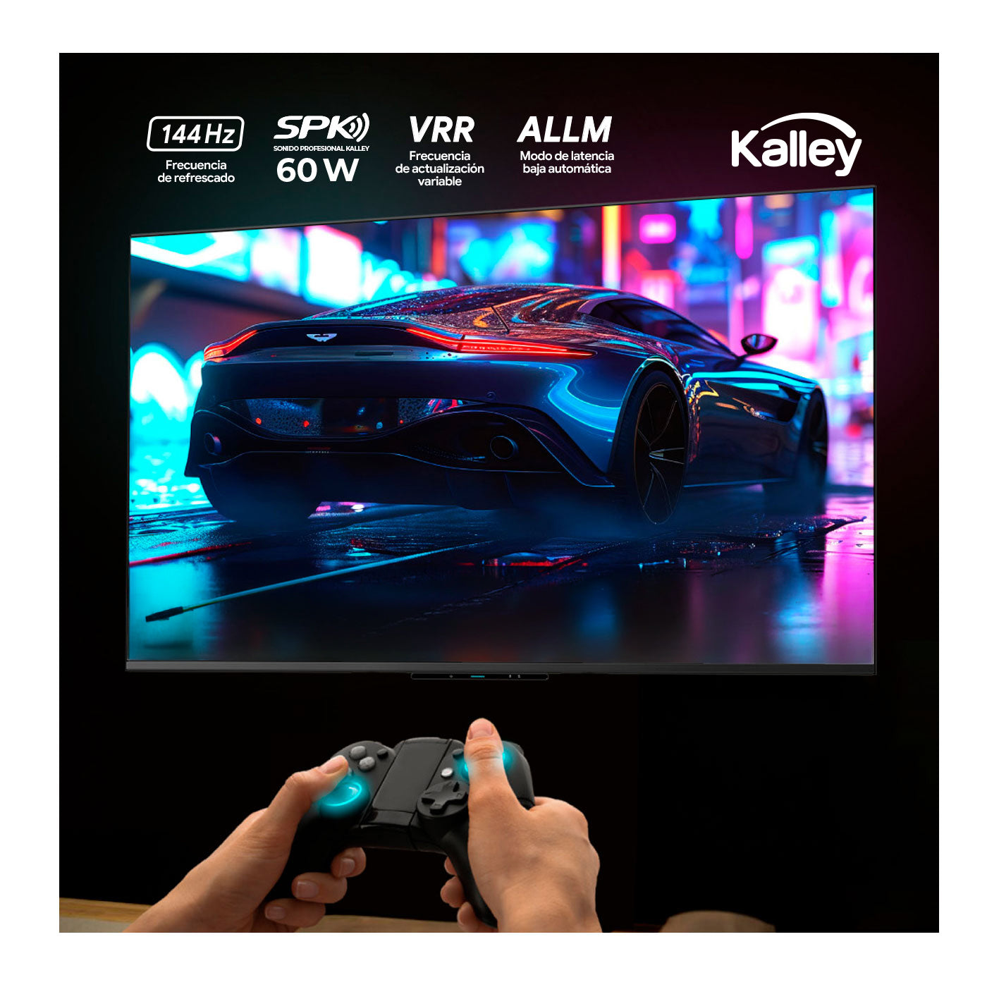 Televisor Kalley 98 Pulgadas QLED Gaming 4KUHD Miniled Smart TV Google, Negro