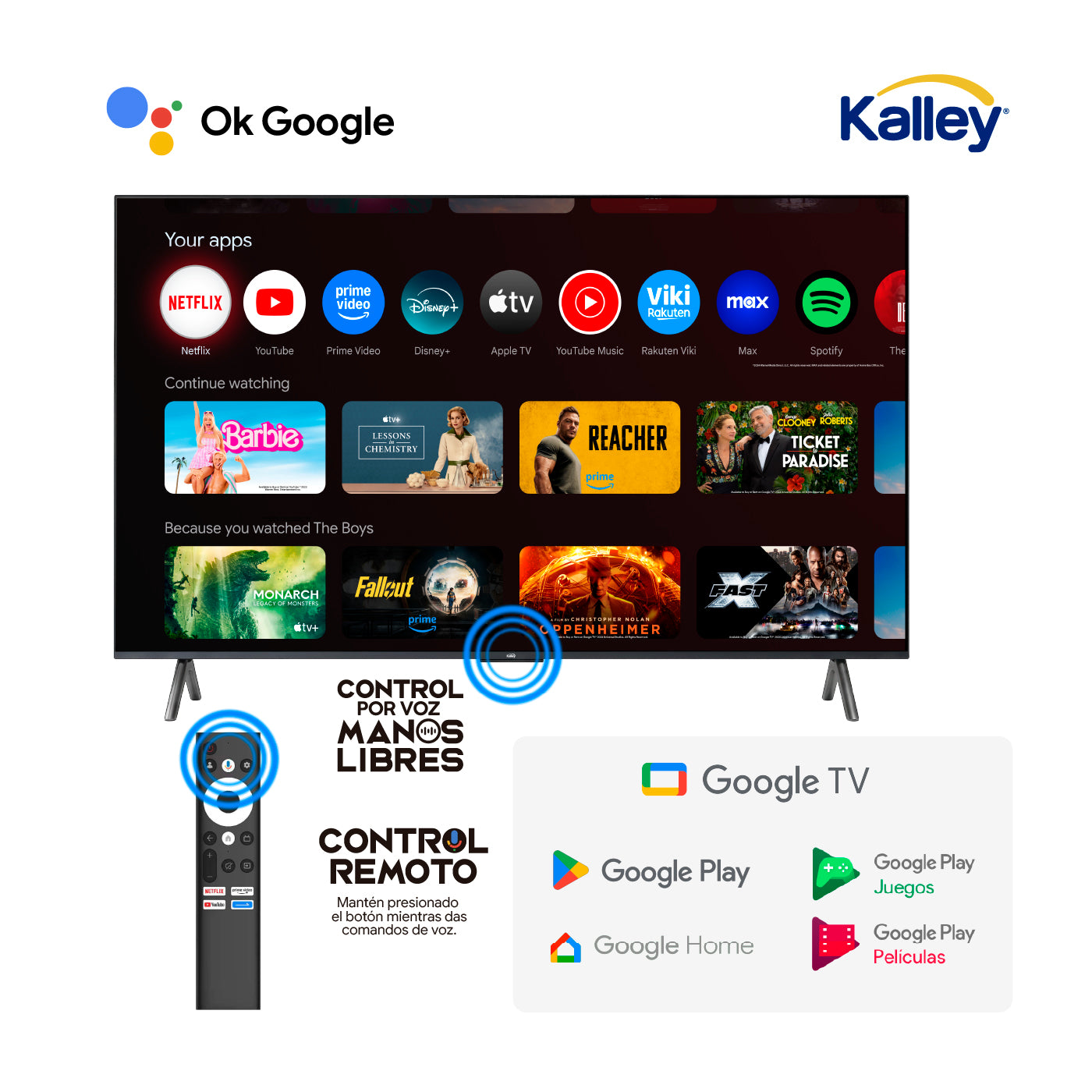 Televisor Kalley 98 Pulgadas QLED Gaming 4KUHD Miniled Smart TV Google, Negro