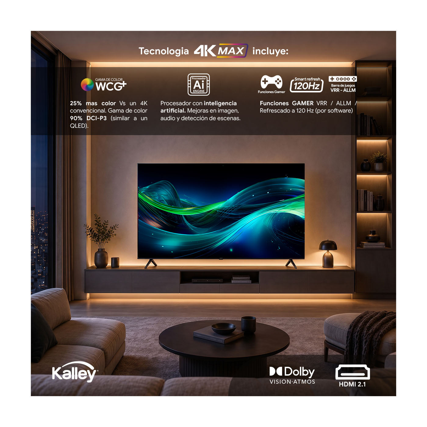 Televisor Kalley 55 Pulgadas Max Led 4K-UHD Smart TV Google 55G315A, Negro