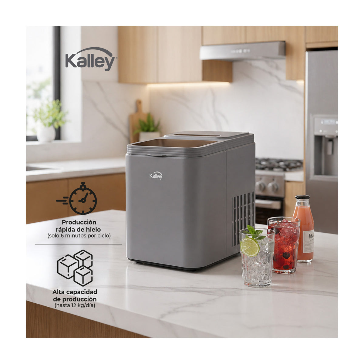 Fabricador De Hielo Kalley 12K KIM12, Gris
