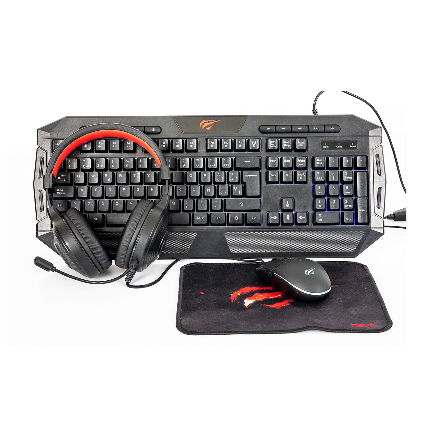 Combo Kalley Teclado, Mouse, Audífonos Y Padmouse Gaming, Negro