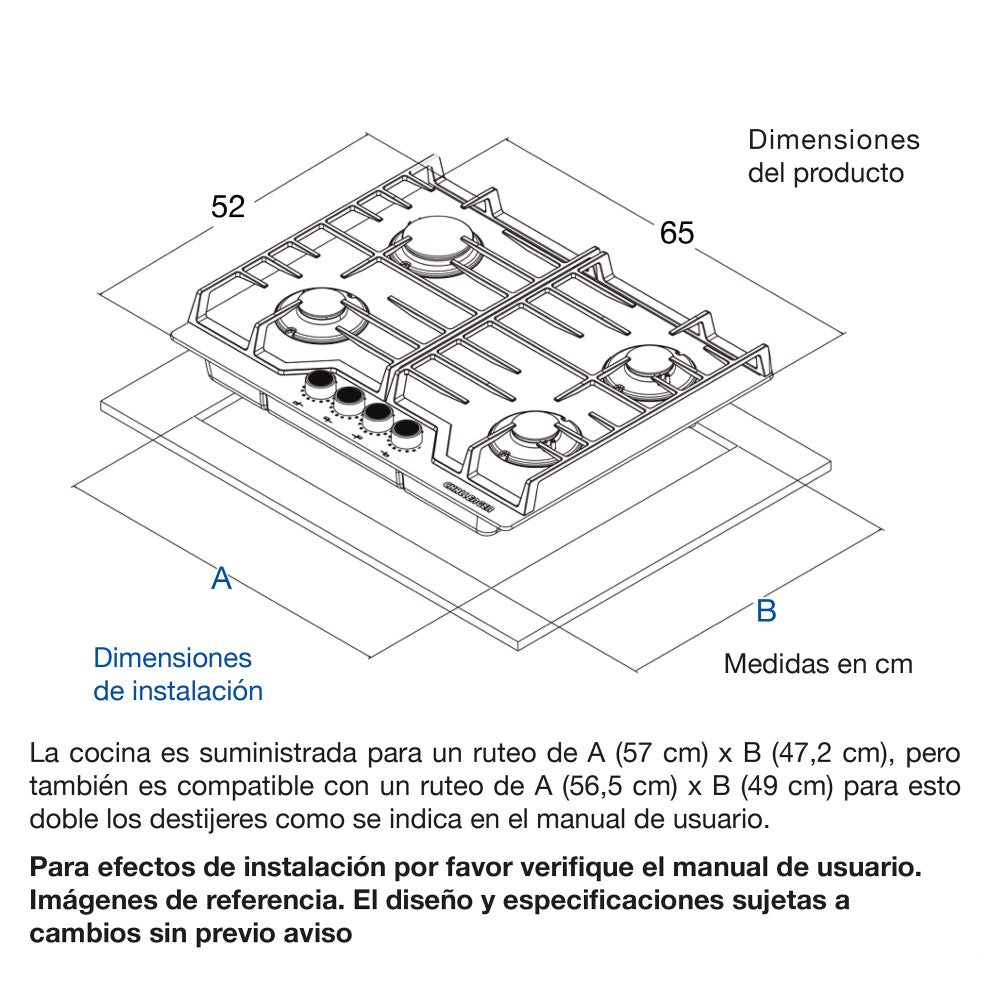Estufa De Empotrar Challenger 65cms 4 Puestos Gas Natural, Negro