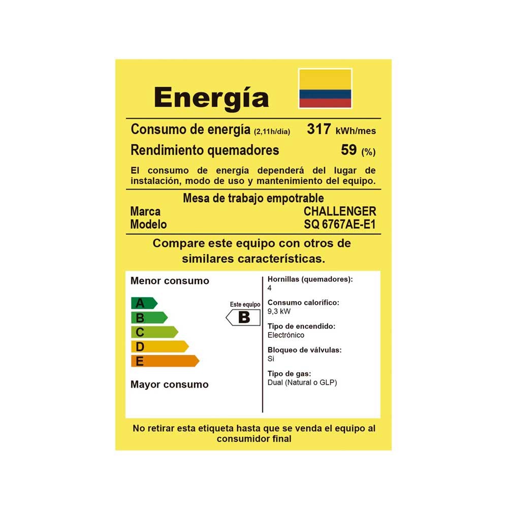 Estufa De Empotrar Challenger Gas Natural, Negro