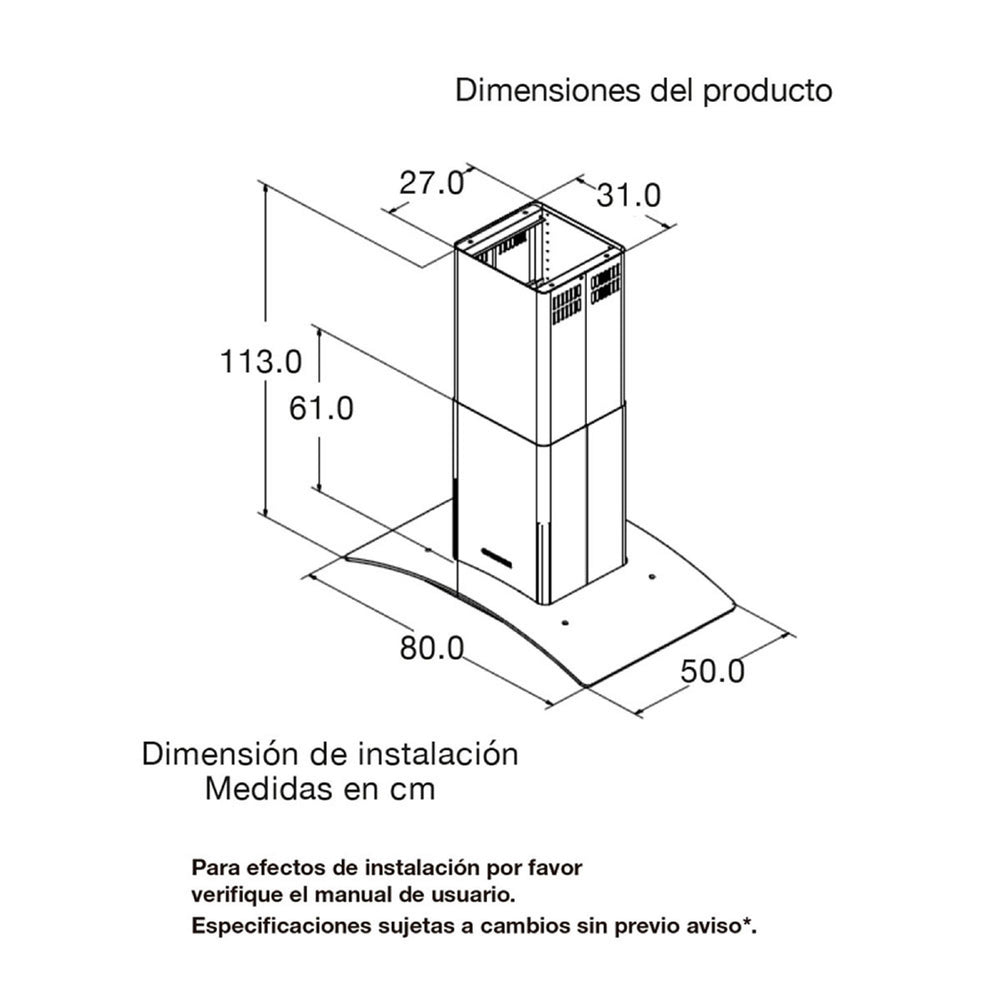 Campana Peninsula Acero Tipo Cristal 80 Cm 3 Velocidades