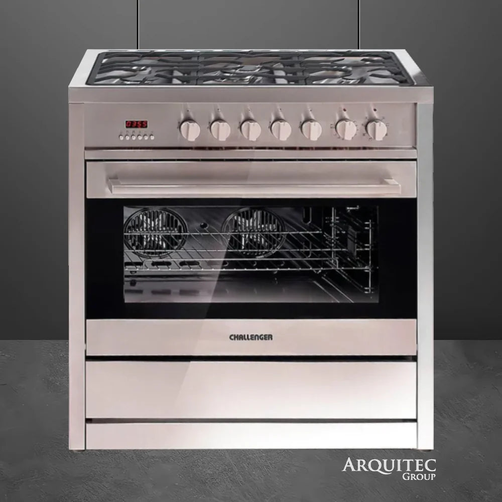 Estufa De Piso Inox 5 Puestos 90cm Gas Natural Challenger Si9490