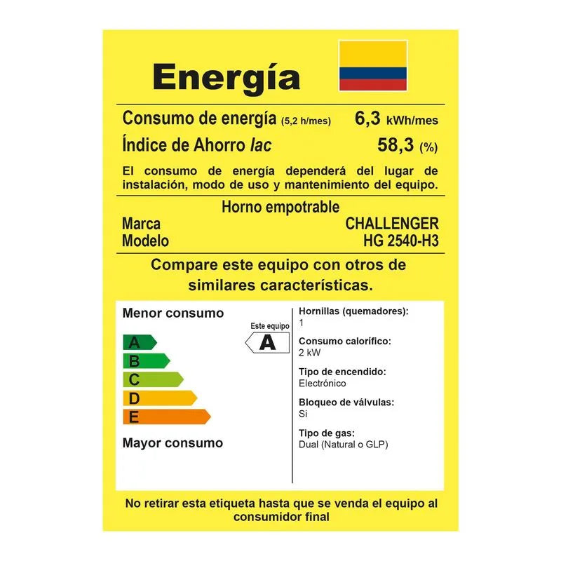 Horno Empotrar Negro A Gas Natural 52lts 60cm 120v Challenger Hg2545