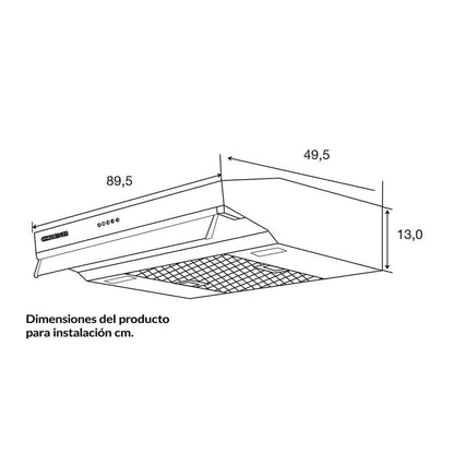 Campana Horizontal Acero Inoxidable 3 Velocidades 90 Cm