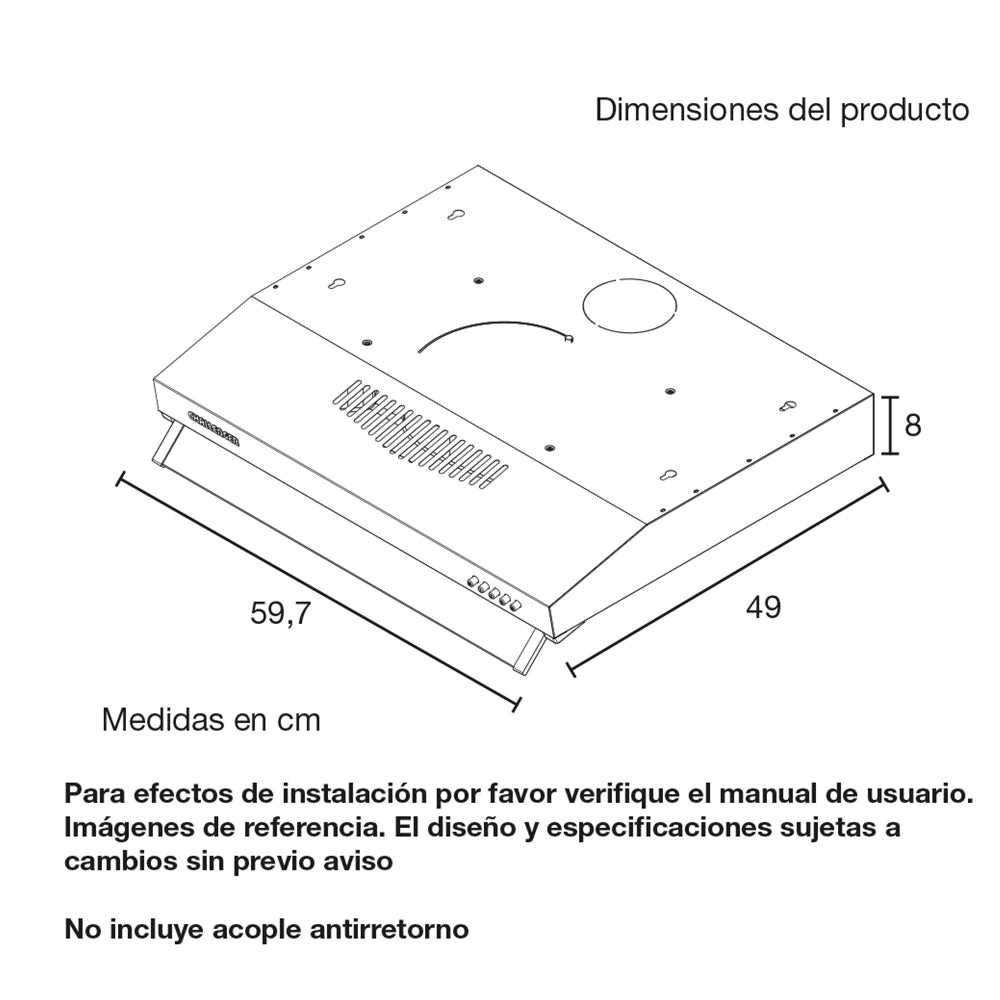 Campana Horizontal Inox 3 Velocidades 60 Cm
