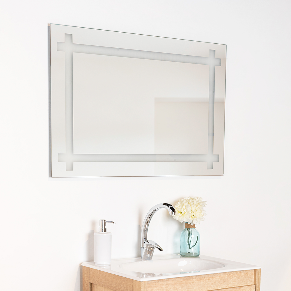 Espejo Rectangular Broni, Gris, con Diseño en Sandblasting