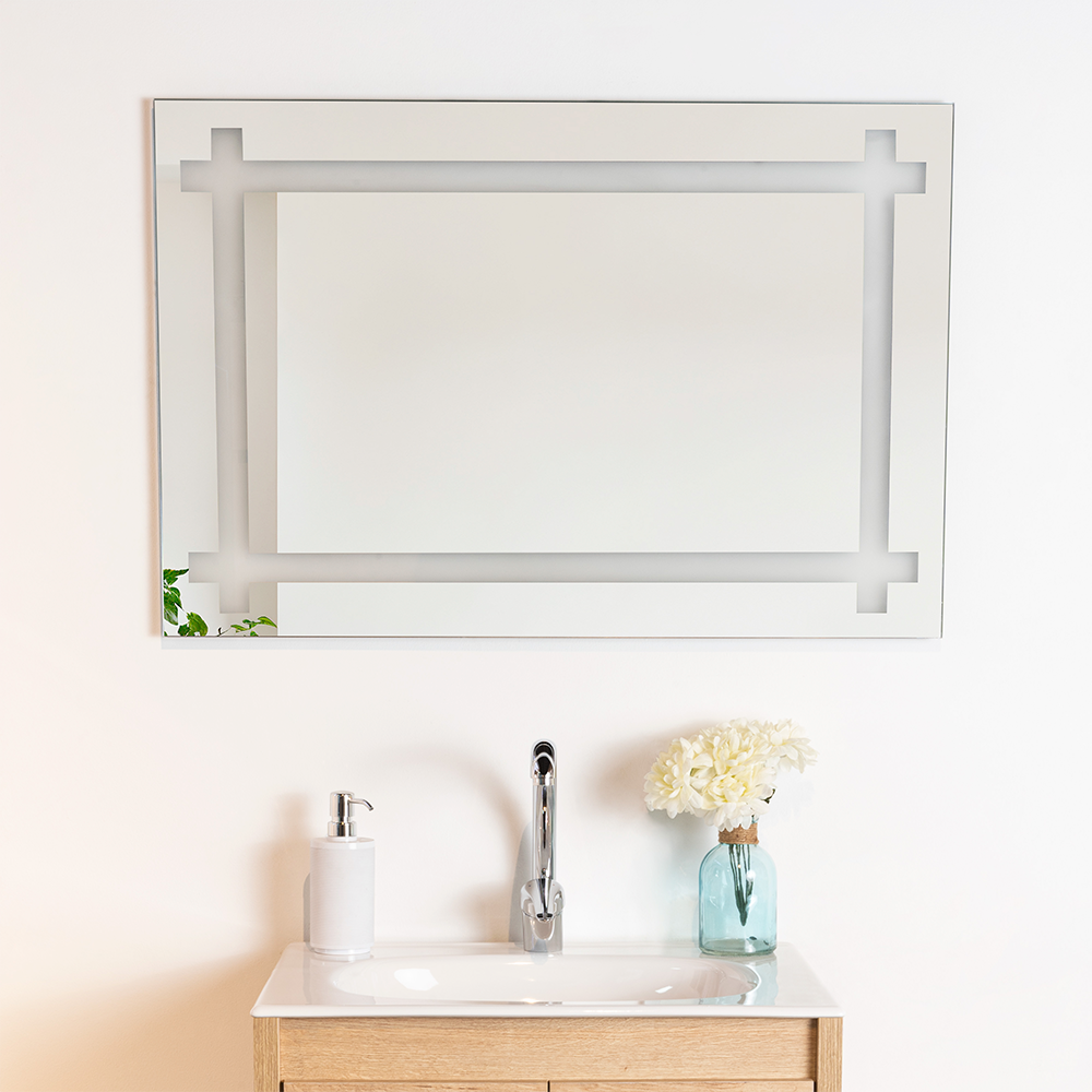 Espejo Rectangular Broni, Gris, con Diseño en Sandblasting