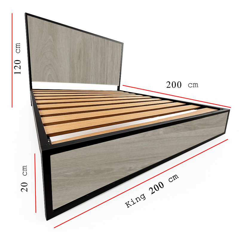 Cama King Metal Madera Agata Gris Oscuro 200 x 200 x 20