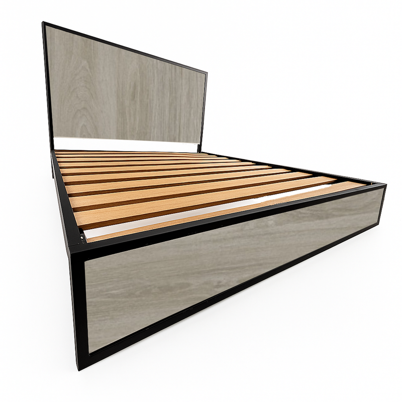Cama Semidoble Metal Madera Agata Gris Oscuro 120 x 190 x 24
