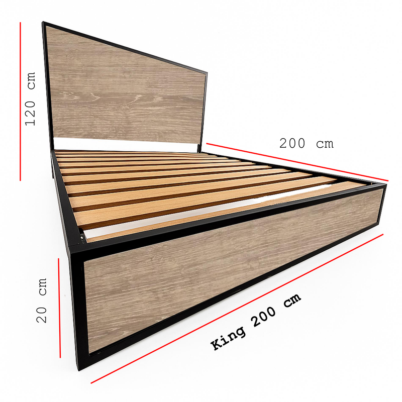 Cama King Metal Madera Agata Cafe 200 x 200 x 20